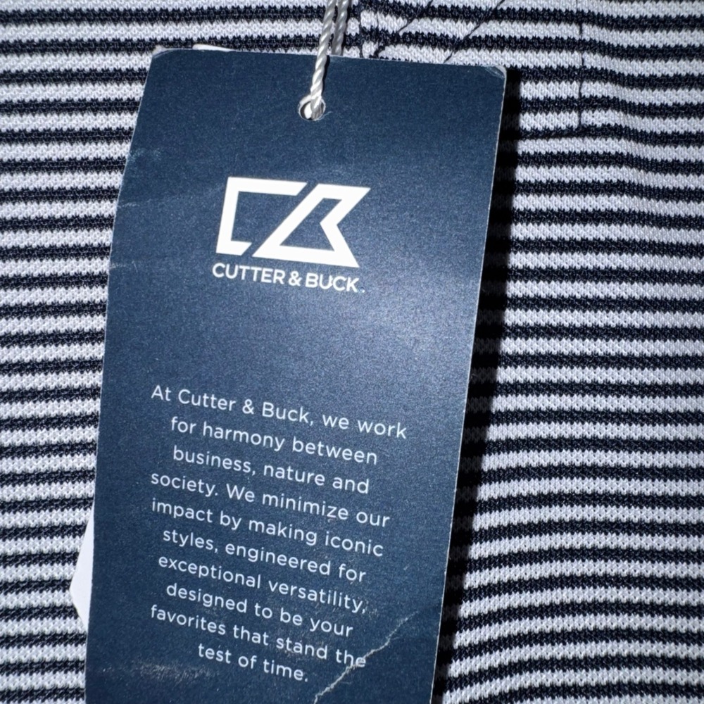 Mens XL Cutter & Buck Polo Shirt Navy White NWT Vol Country Construction Stripe - Picture 2 of 6